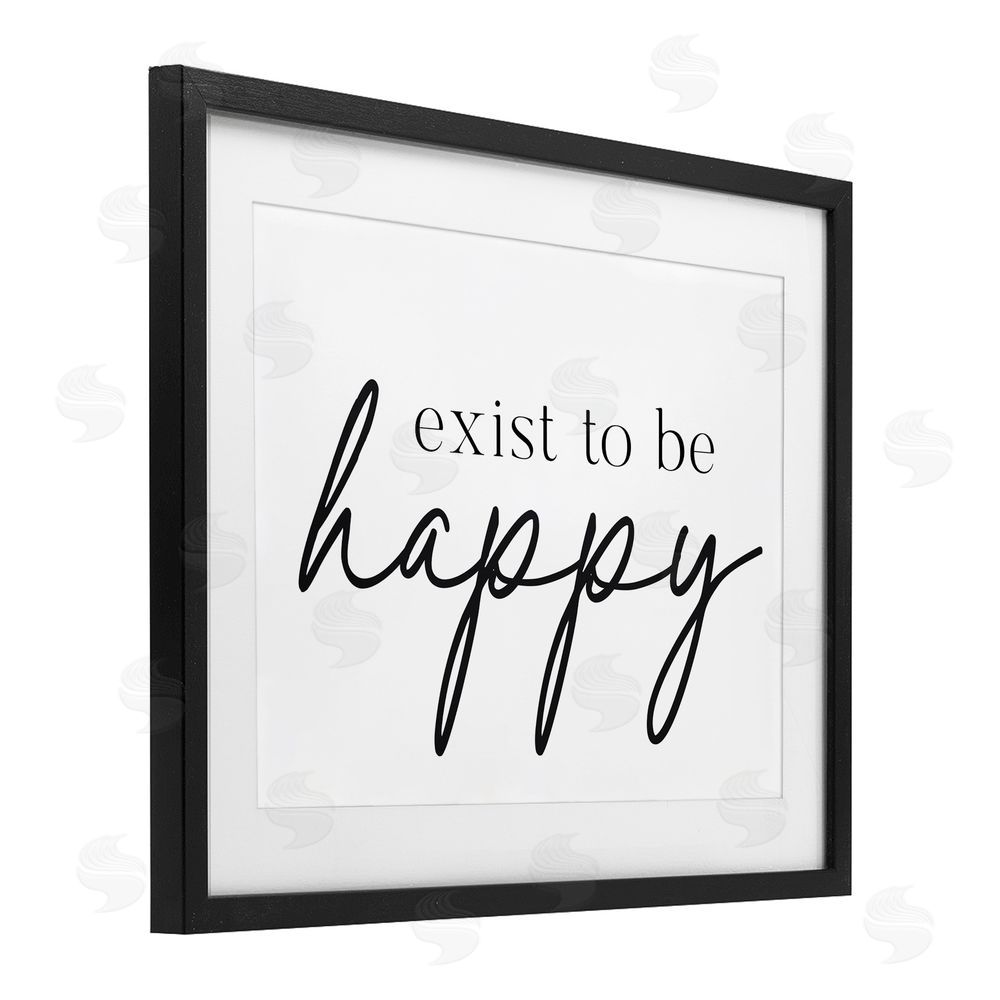 Lettered and Lined Exist To Be Happy Black Framed Print Under Glass Wall Art
