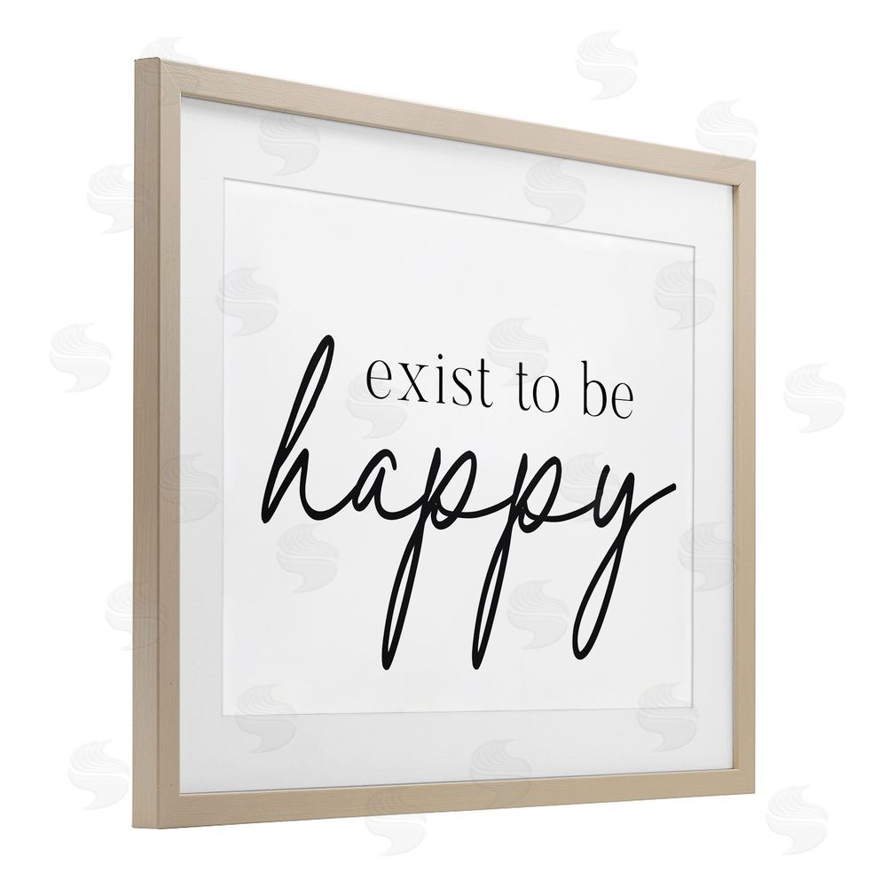 Lettered and Lined Exist To Be Happy Brown Framed Print Under Glass Wall Art