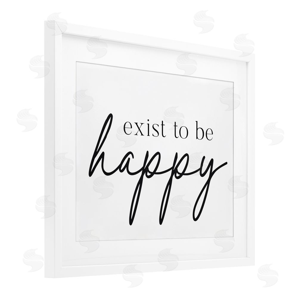 Lettered and Lined Exist To Be Happy White Framed Print Under Glass Wall Art