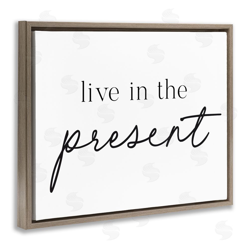 Lettered and Lined Live In The Present Brown Floating Frame Canvas Wall Art Print