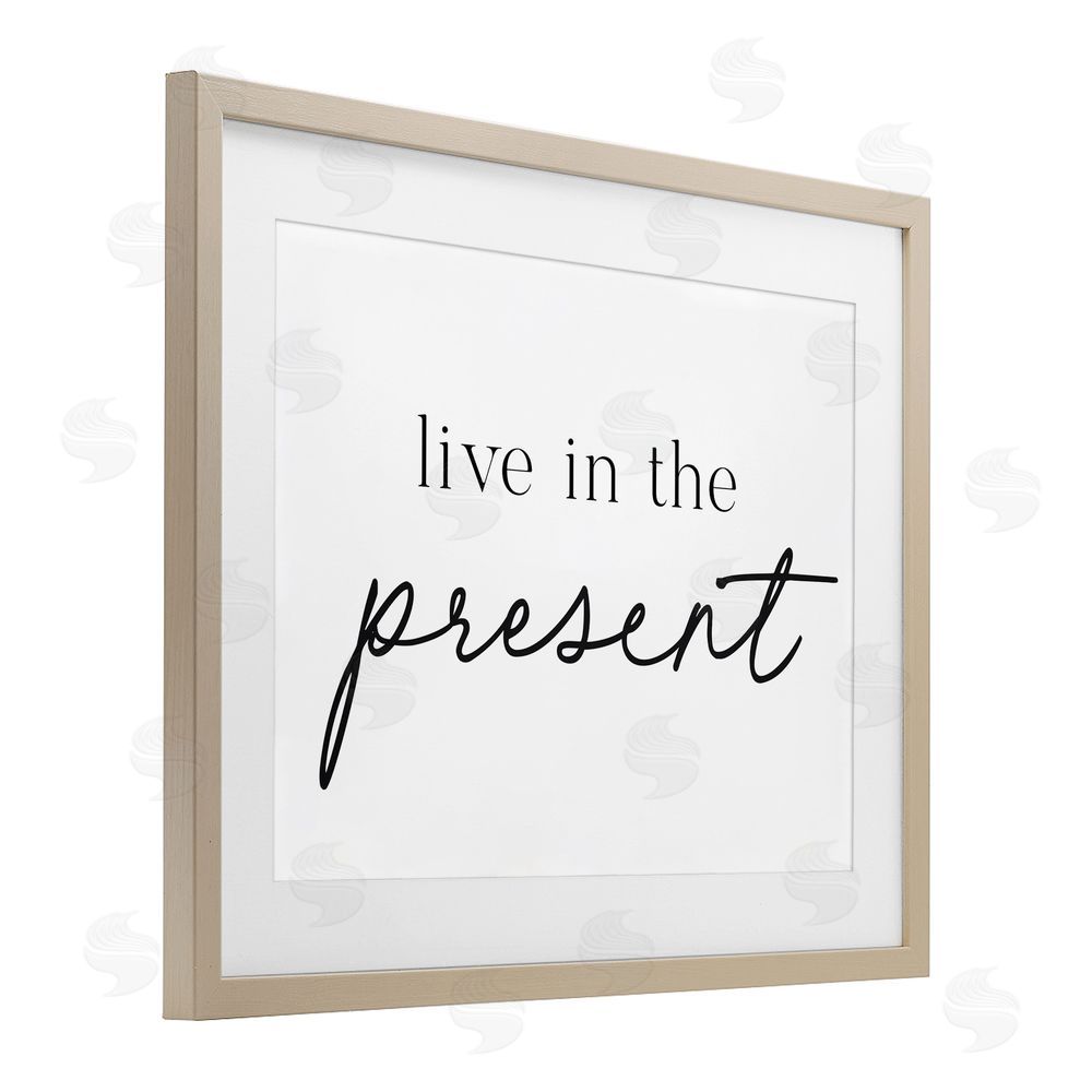 Lettered and Lined Live In The Present Brown Framed Print Under Glass Wall Art