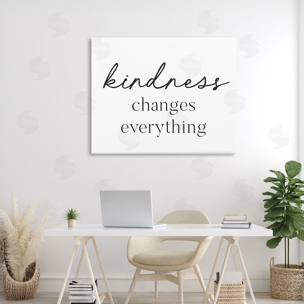 Lettered and Lined Kindness Changes Everything Stretched Canvas Wall Art Print in Room