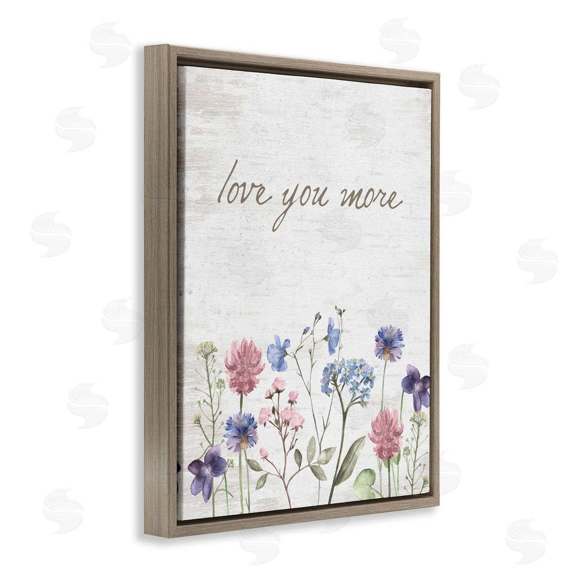 Lettered and Lined Love You More Wildflowers Brown Floating Frame Canvas Wall Art Print