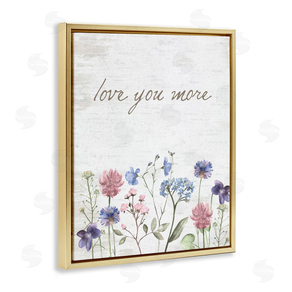 Lettered and Lined Love You More Wildflowers Gold Floating Frame Canvas Wall Art Print