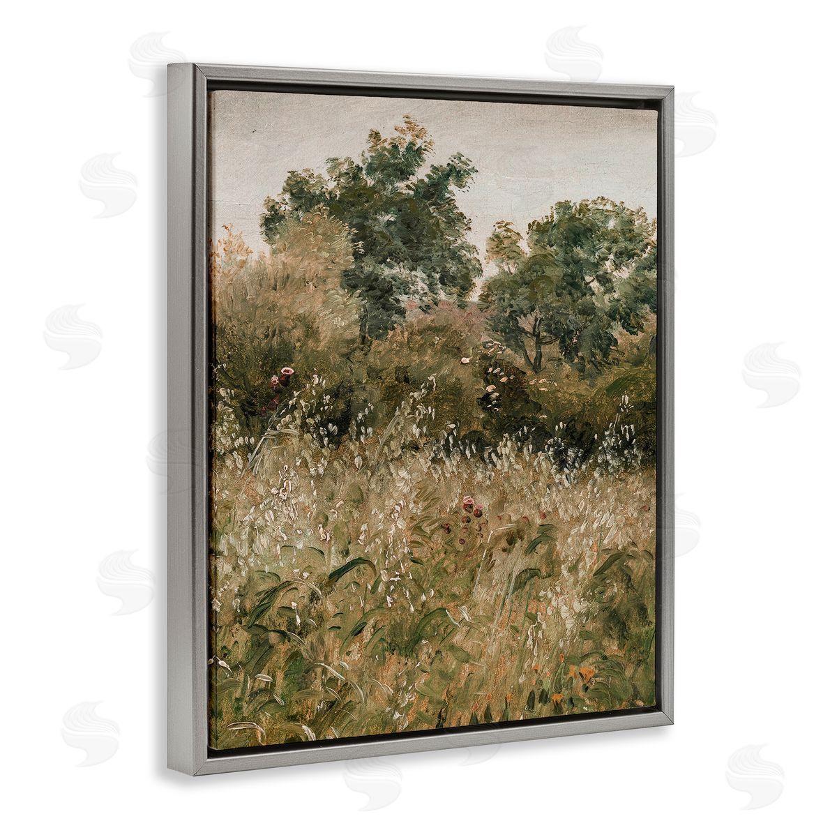 Lettered and Lined Dense Forest Thicket Gray Floating Frame Canvas Wall Art Print