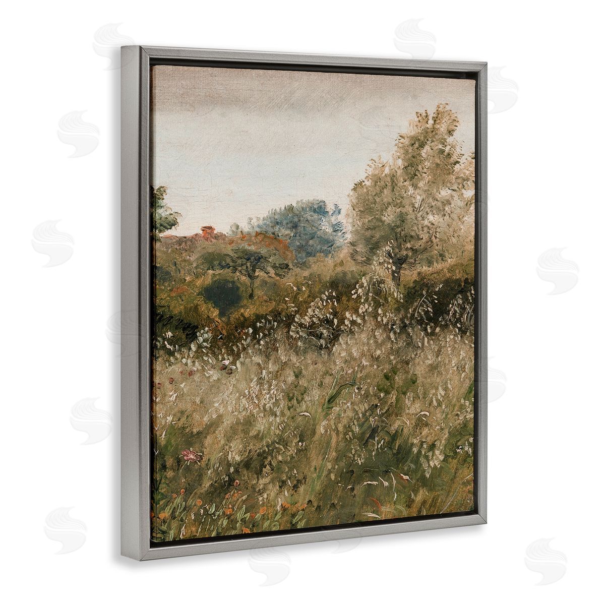 Lettered and Lined Thicket in Countryside Gray Floating Frame Canvas Wall Art Print