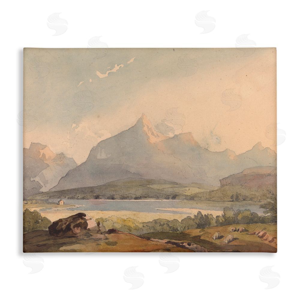 Lettered and Lined Peaceful Hazy Mountains Stretched Canvas Wall Art Print