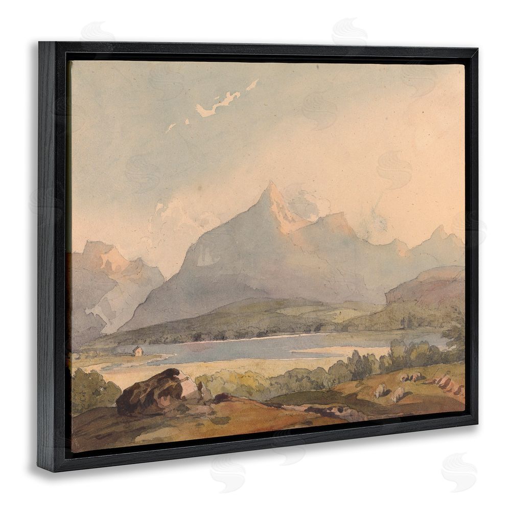Lettered and Lined Peaceful Hazy Mountains Black Floating Frame Canvas Wall Art Print
