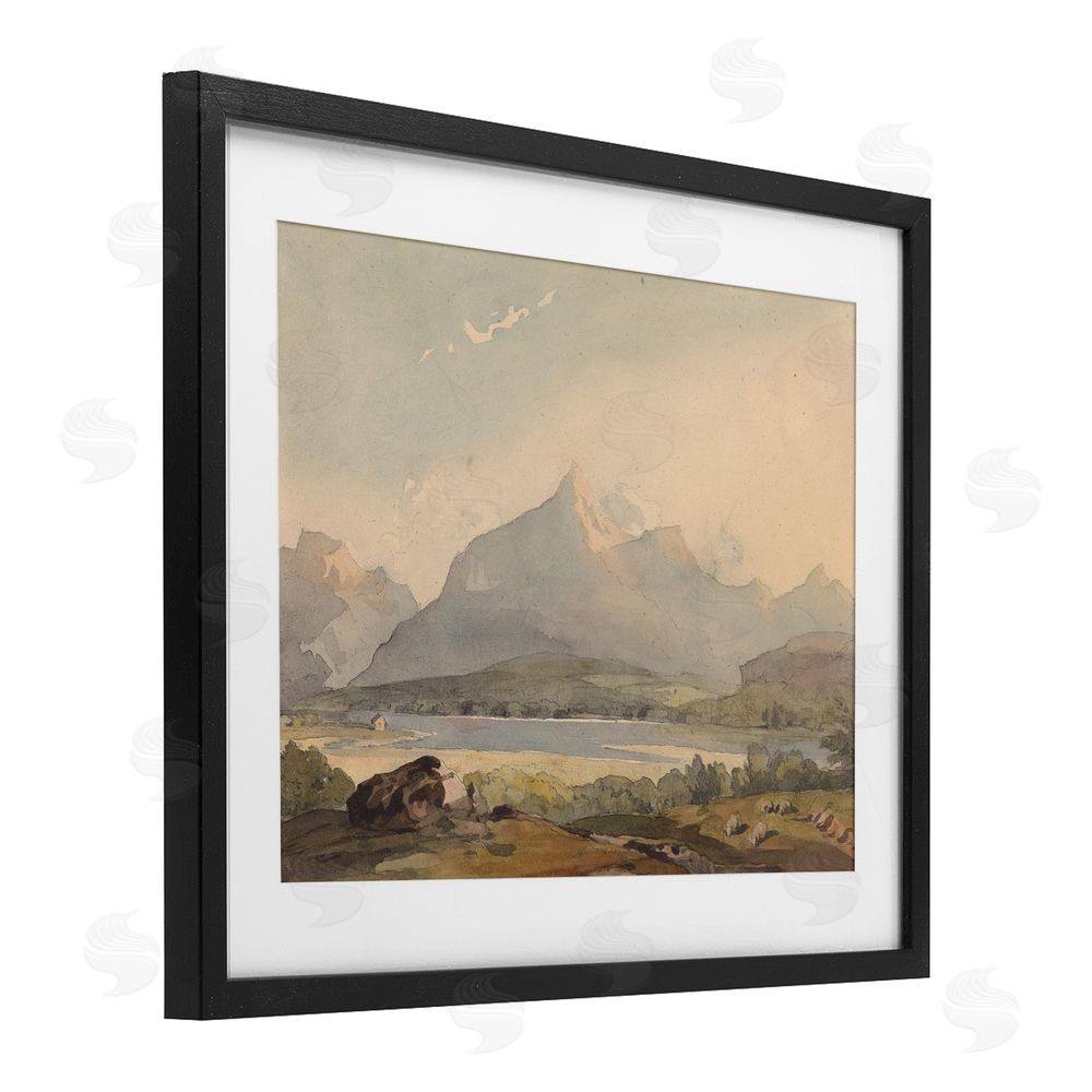 Lettered and Lined Peaceful Hazy Mountains Black Framed Print Under Glass Wall Art