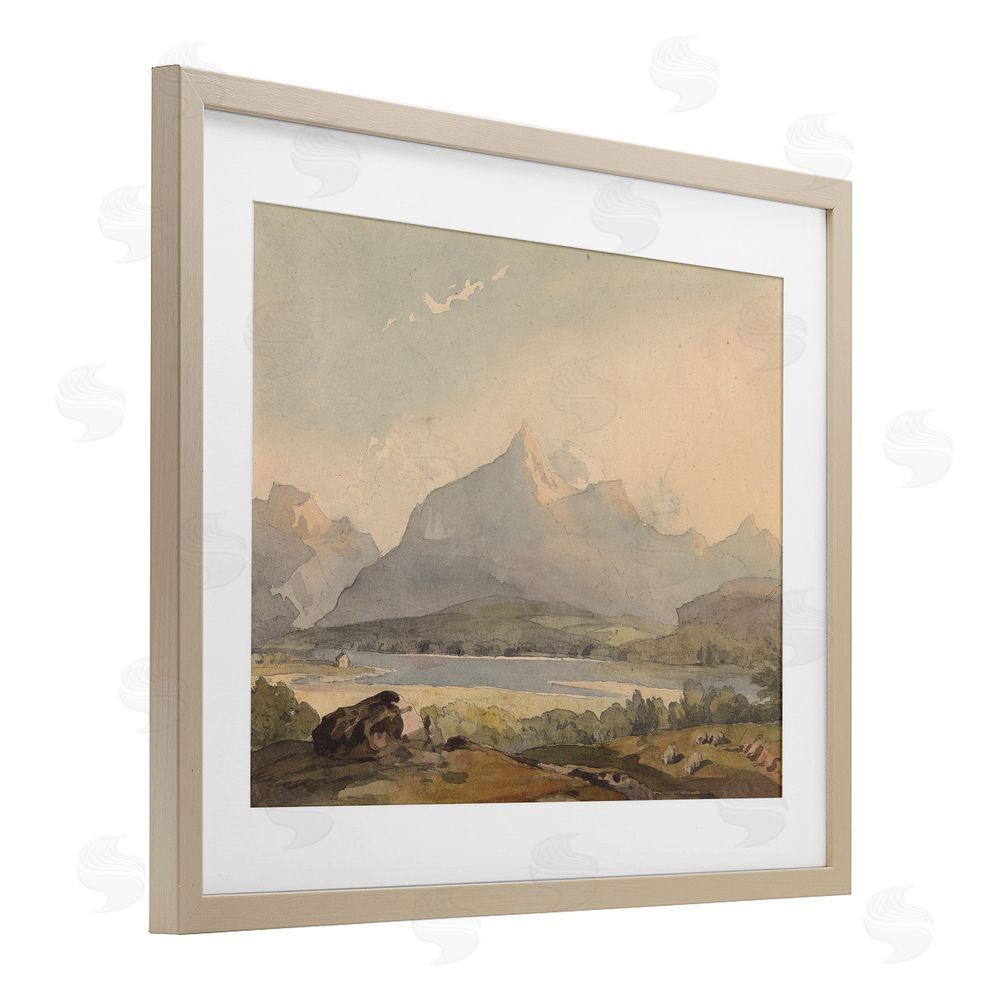 Lettered and Lined Peaceful Hazy Mountains Brown Framed Print Under Glass Wall Art