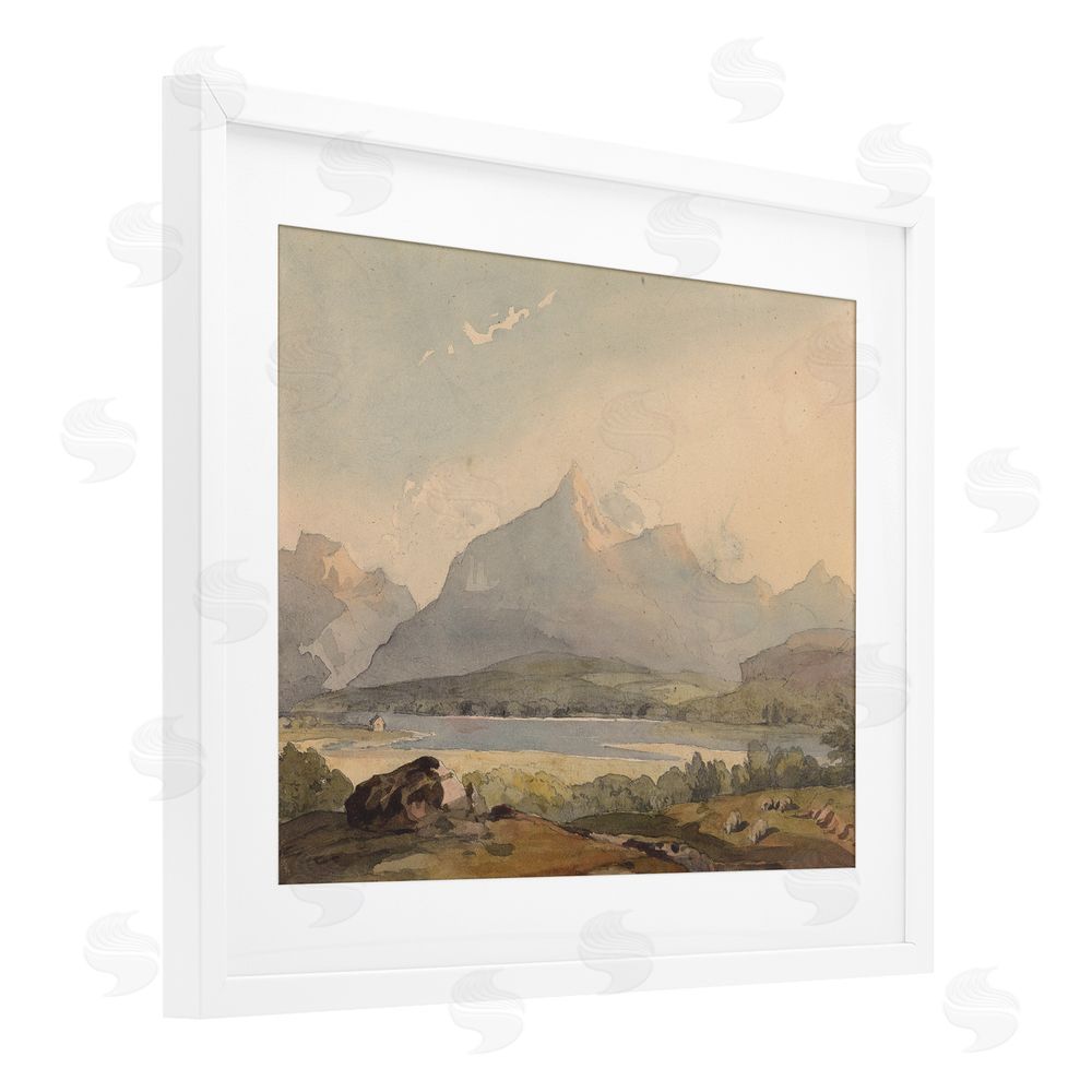 Lettered and Lined Peaceful Hazy Mountains White Framed Print Under Glass Wall Art