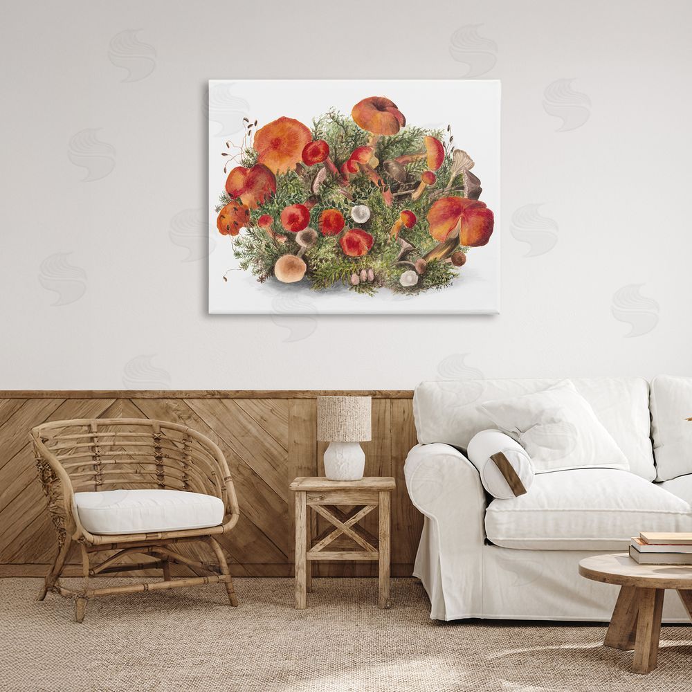 Lettered and Lined Earthy Mushroom Caps Nature Canvas Art on Wall