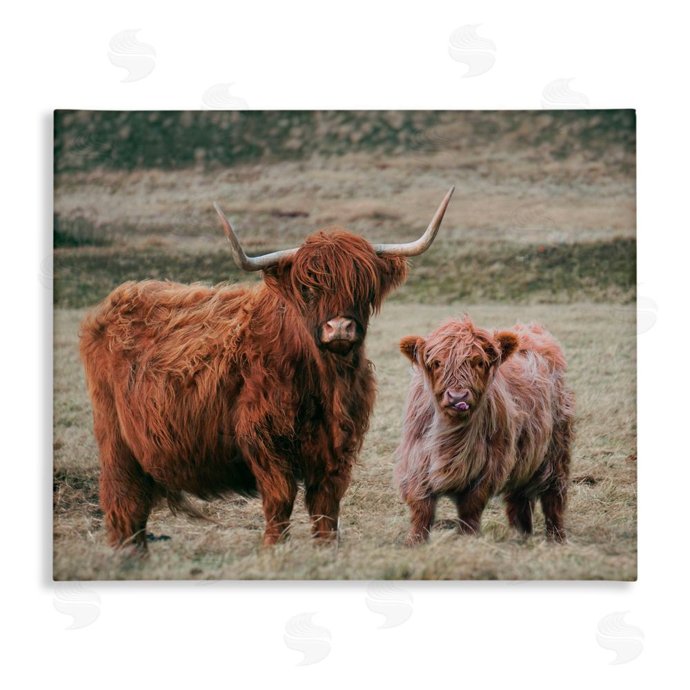 Lettered and Lined Mom & Baby Cow Stretched Canvas Wall Art Print