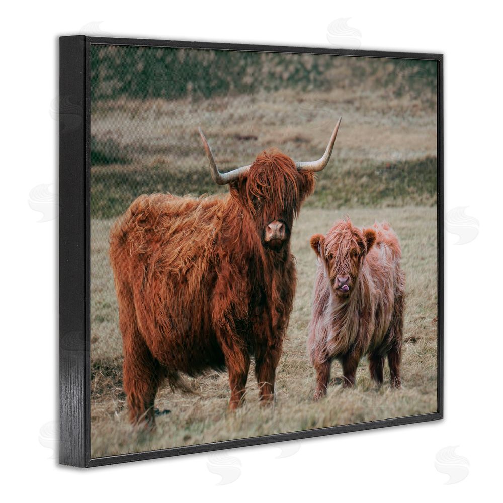 Lettered and Lined Mom & Baby Cow Black Framed Giclee Print Wall Art
