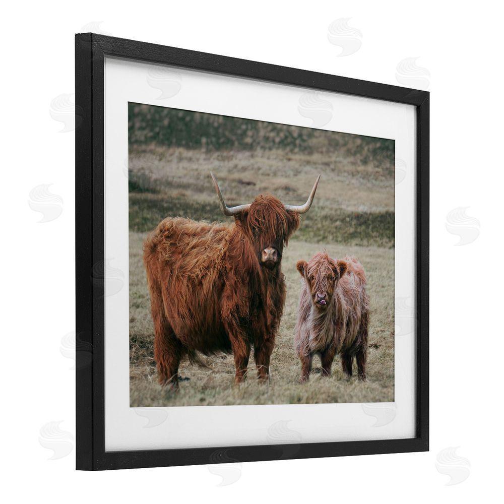 Lettered and Lined Mom & Baby Cow Black Framed Print Under Glass Wall Art