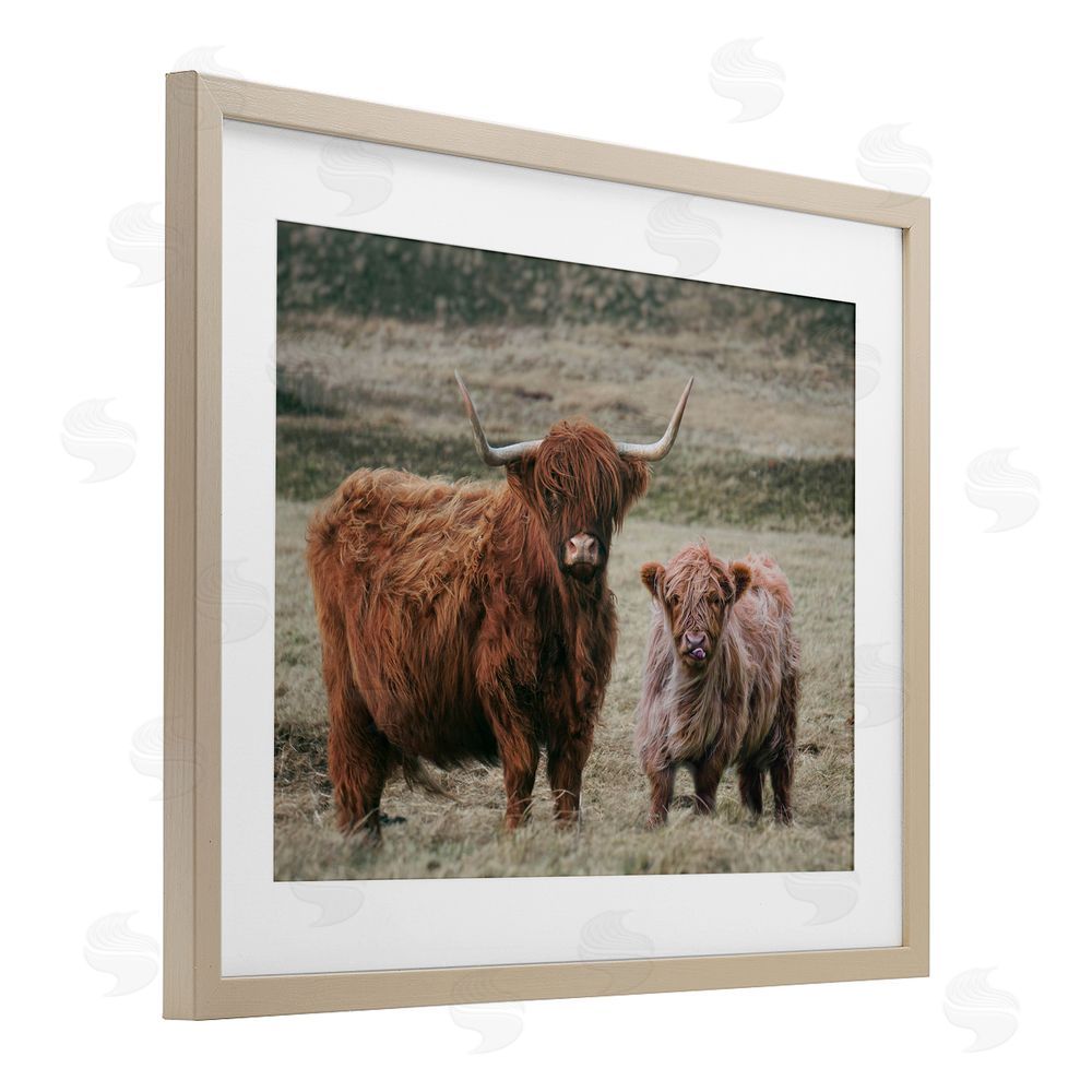 Lettered and Lined Mom & Baby Cow Brown Framed Print Under Glass Wall Art