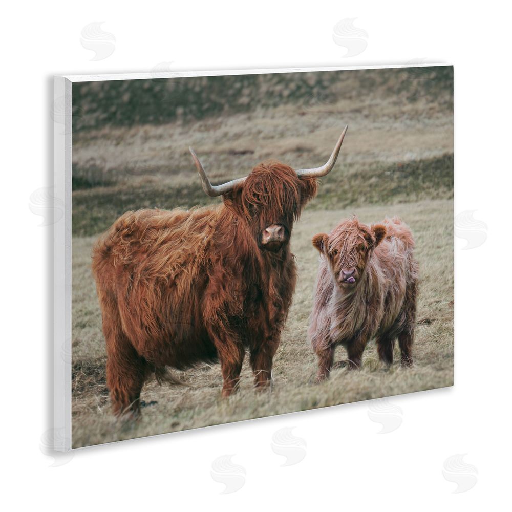 Lettered and Lined Mom & Baby Cow Wooden Wall Plaque Art Print