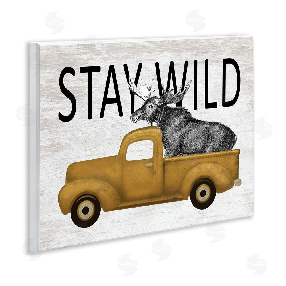 Lettered and Lined Stay Wild Moose Truck Wooden Wall Plaque Art Print