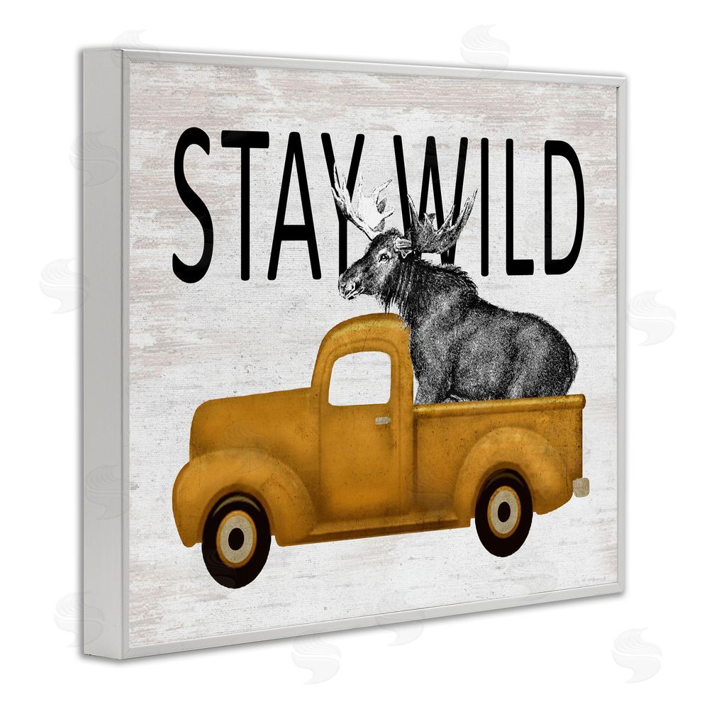 Lettered and Lined Stay Wild Moose Truck White Framed Giclee Print Wall Art