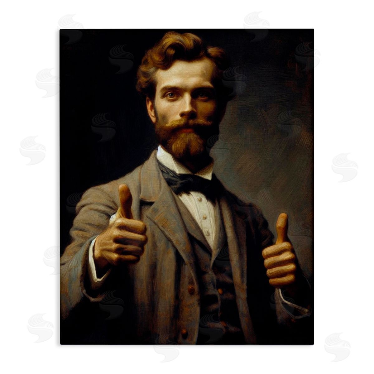 Lettered and Lined Funny Thumbs Up Gentleman Stretched Canvas Wall Art Print