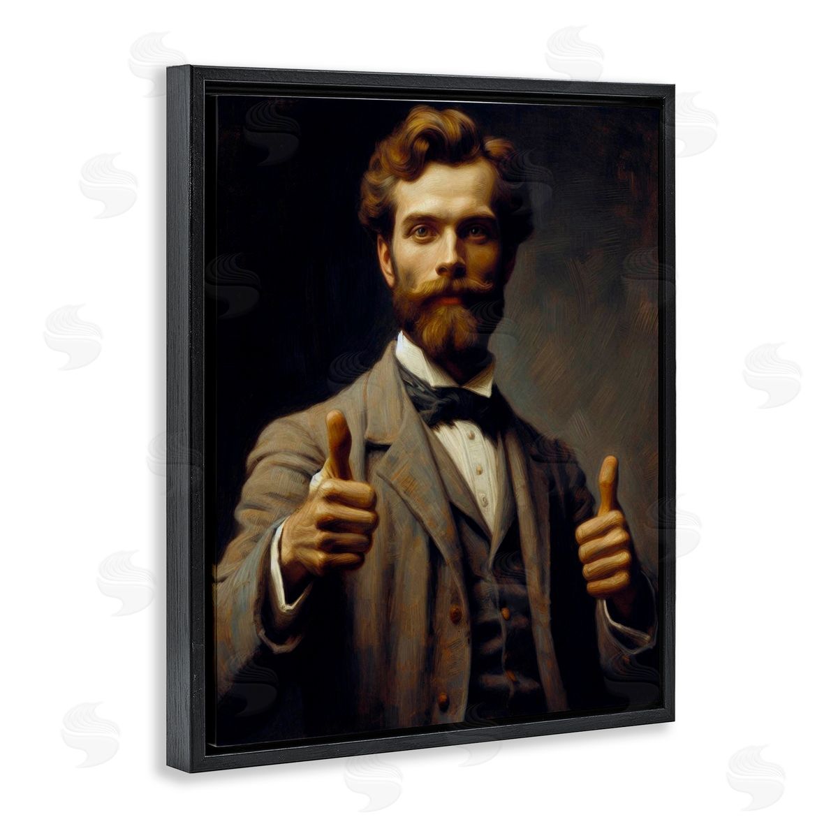 Lettered and Lined Funny Thumbs Up Gentleman Black Floating Frame Canvas Wall Art Print