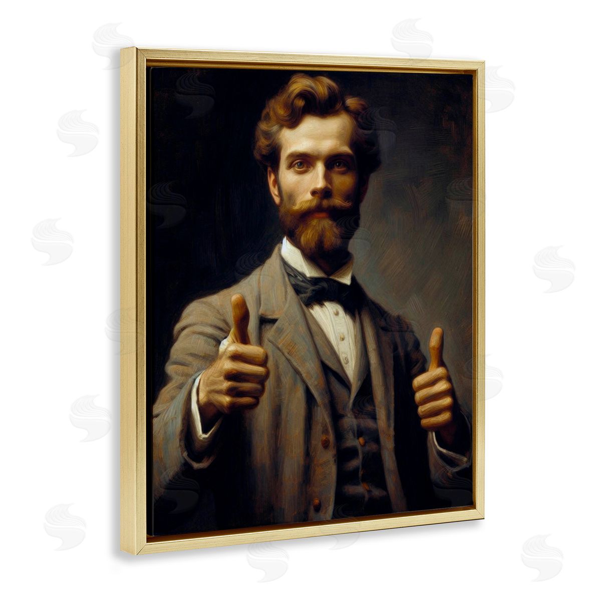 Lettered and Lined Funny Thumbs Up Gentleman Gold Floating Frame Canvas Wall Art Print