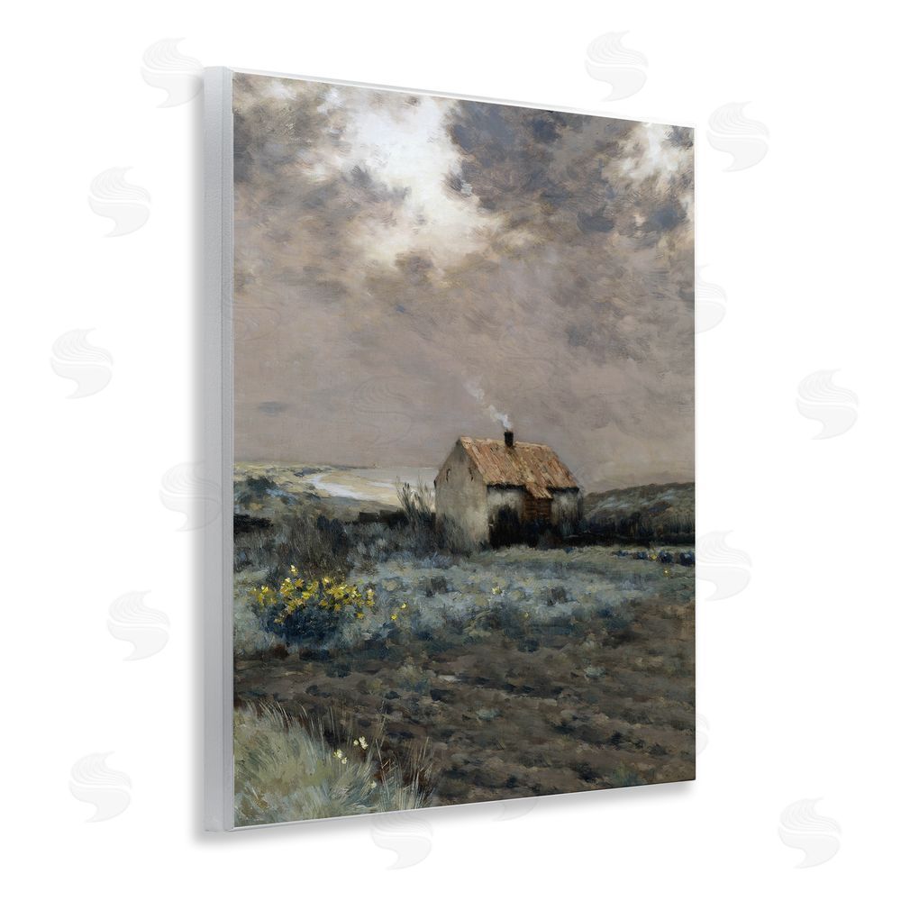 Lettered and Lined Cabin in Overcast Field Wooden Wall Plaque Art Print