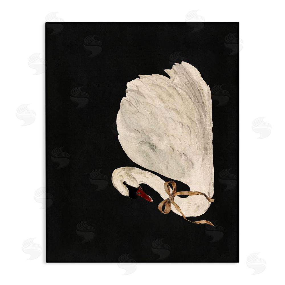 Lettered and Lined Festive Swan with Ribbon Canvas Wall Art Print