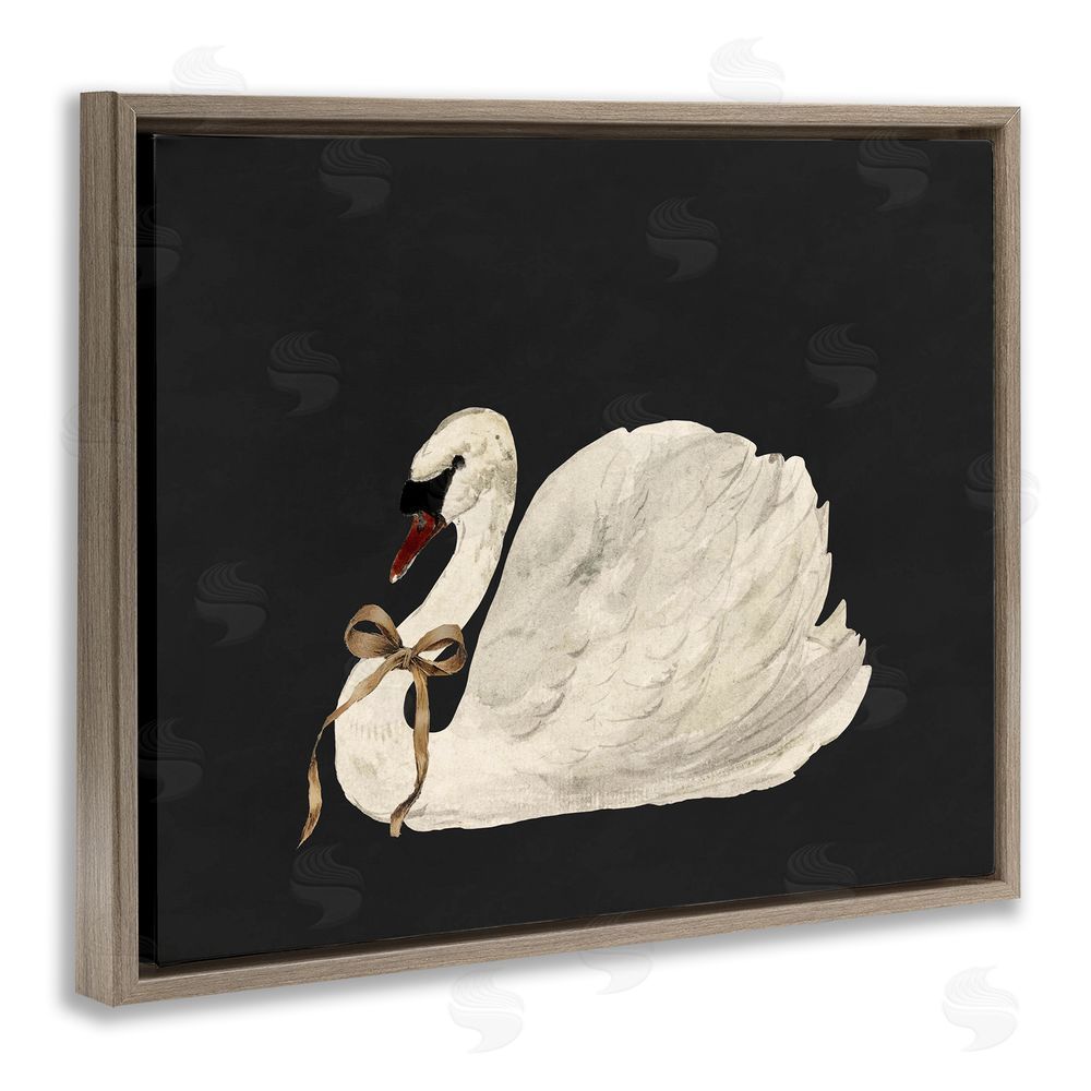 Lettered and Lined Festive Swan with Ribbon Brown Floating Frame Canvas Wall Art Print