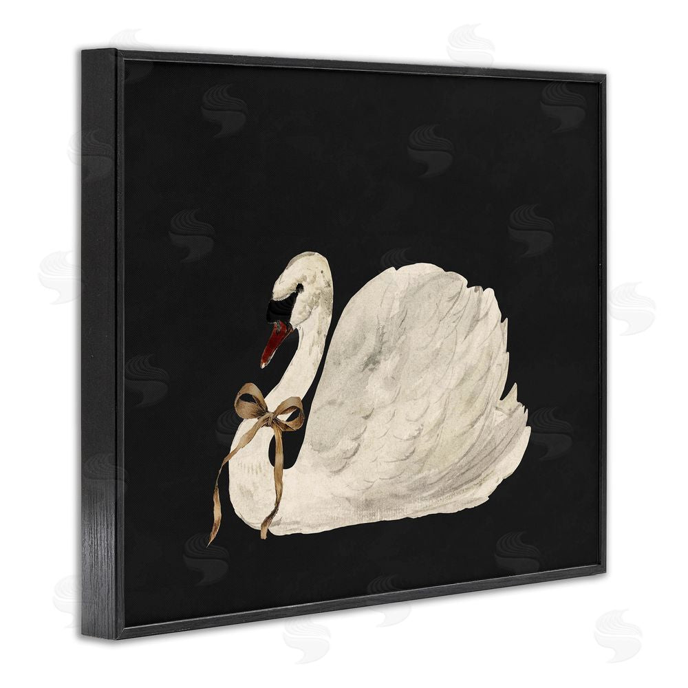 Lettered and Lined Festive Swan with Ribbon Black Framed Giclee Wall Art Print