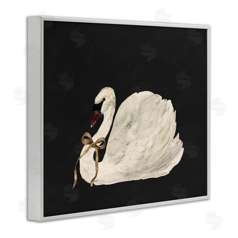 Lettered and Lined Festive Swan with Ribbon White Framed Giclee Wall Art Print