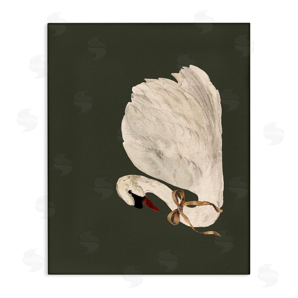 Lettered and Lined Holiday Swan with Ribbon Canvas Wall Art Print