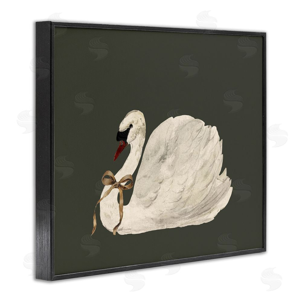 Lettered and Lined Holiday Swan with Ribbon Black Framed Giclee Wall Art Print