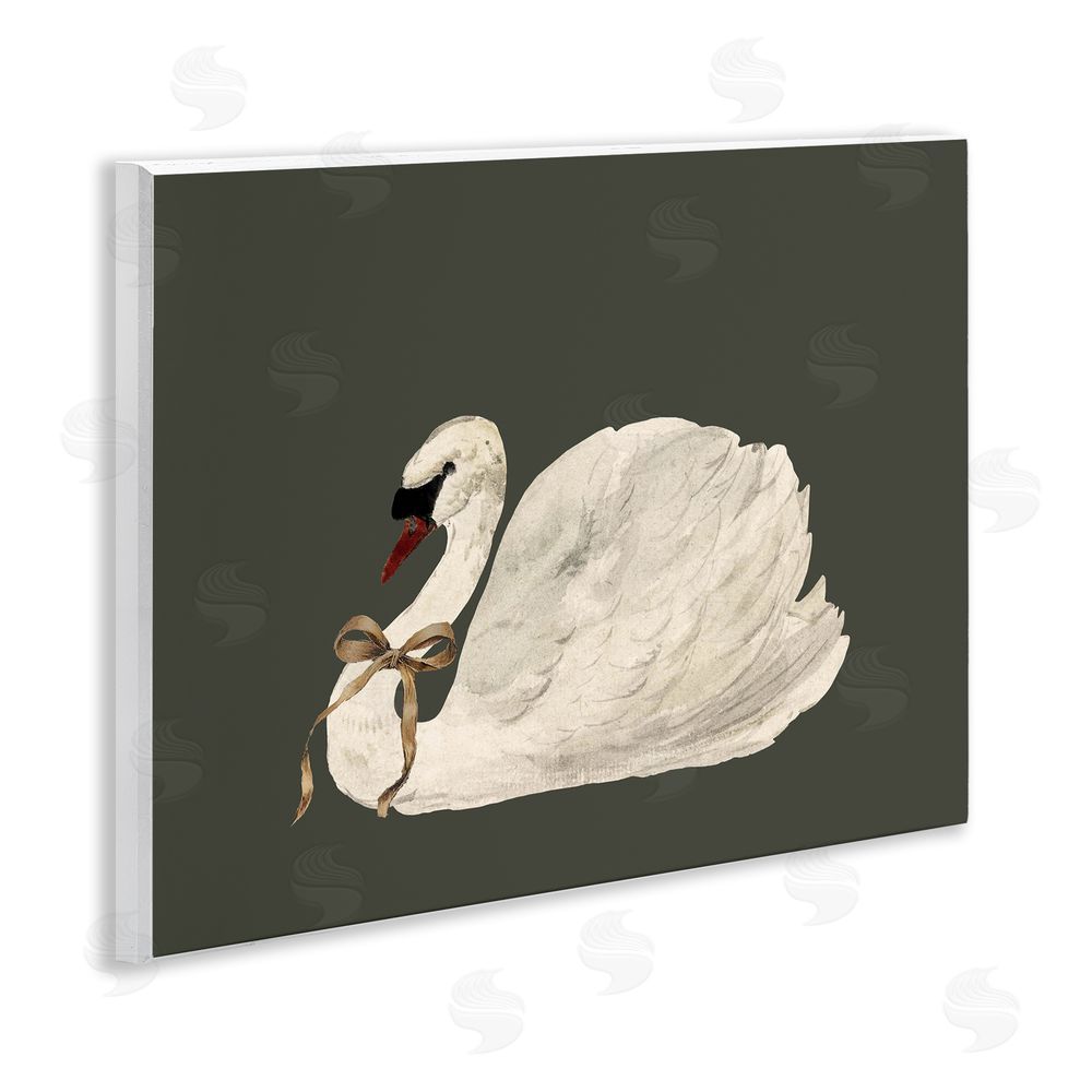 Lettered and Lined Holiday Swan with Ribbon Wall Plaque Art Print