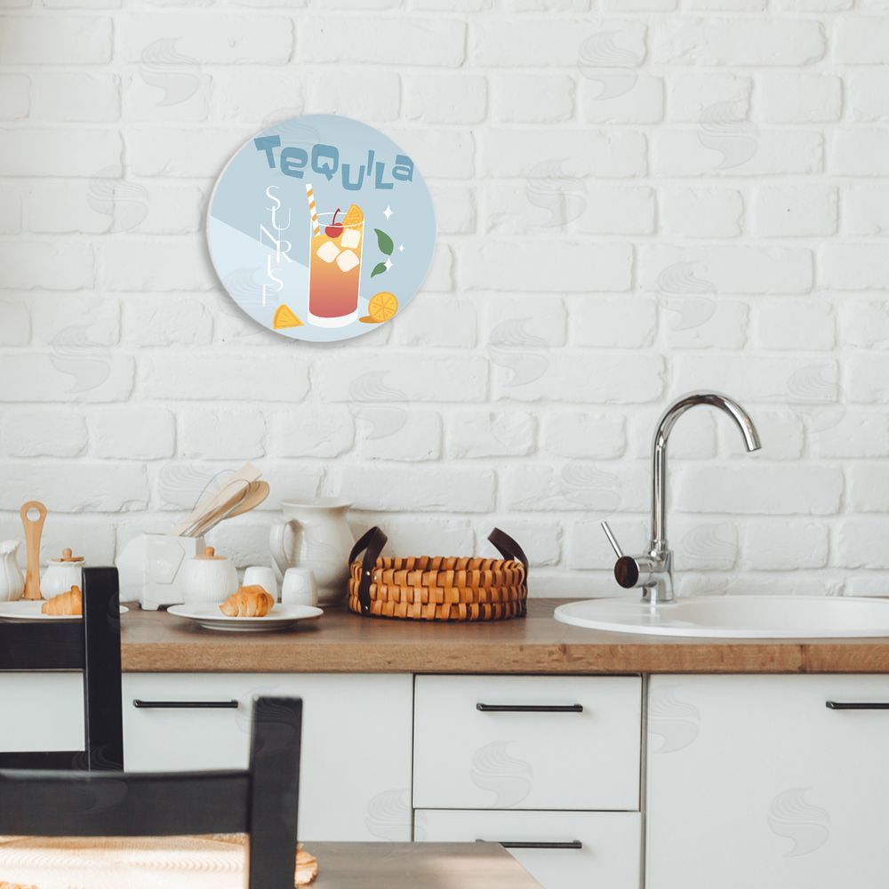 Anna Quach Tequila Sunrise with Lemons Circular Wall Plaque Art Print in Room