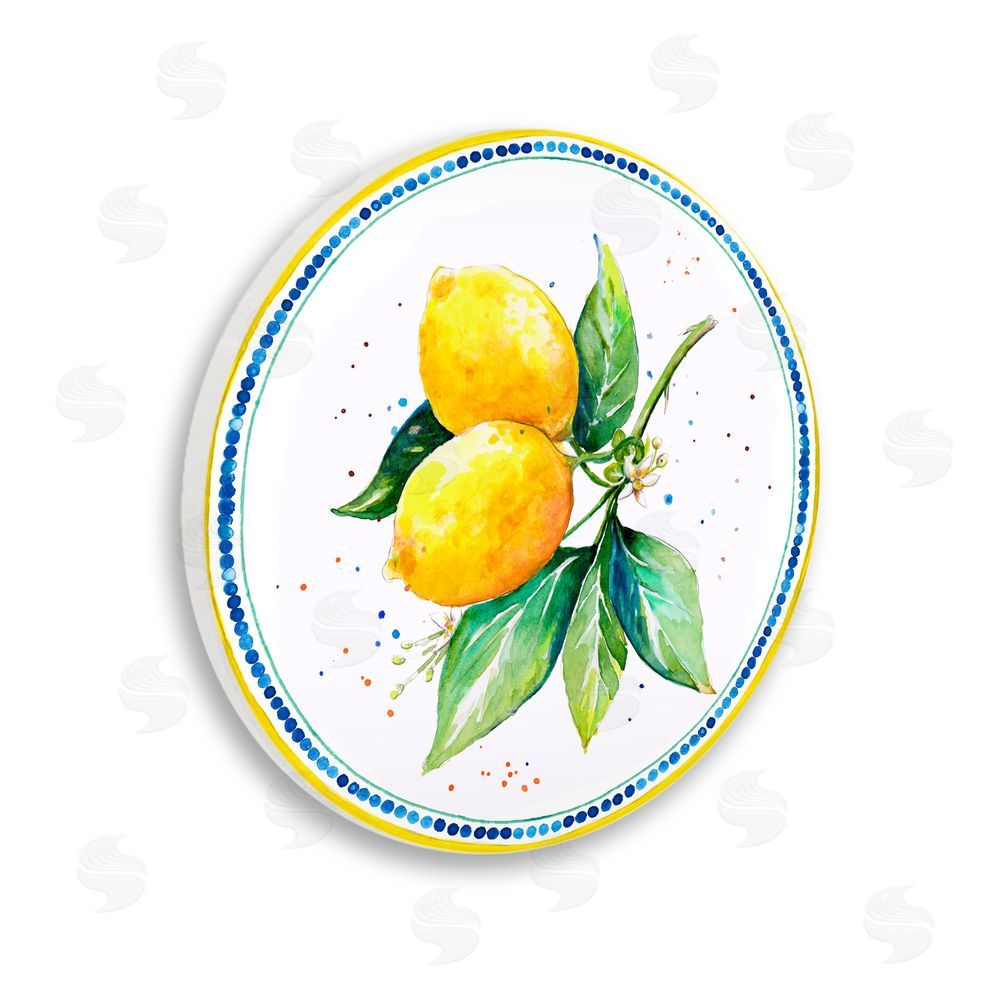 Patricia Pinto Speckled Lemons in Circle Wooden Wall Plaque Art Print