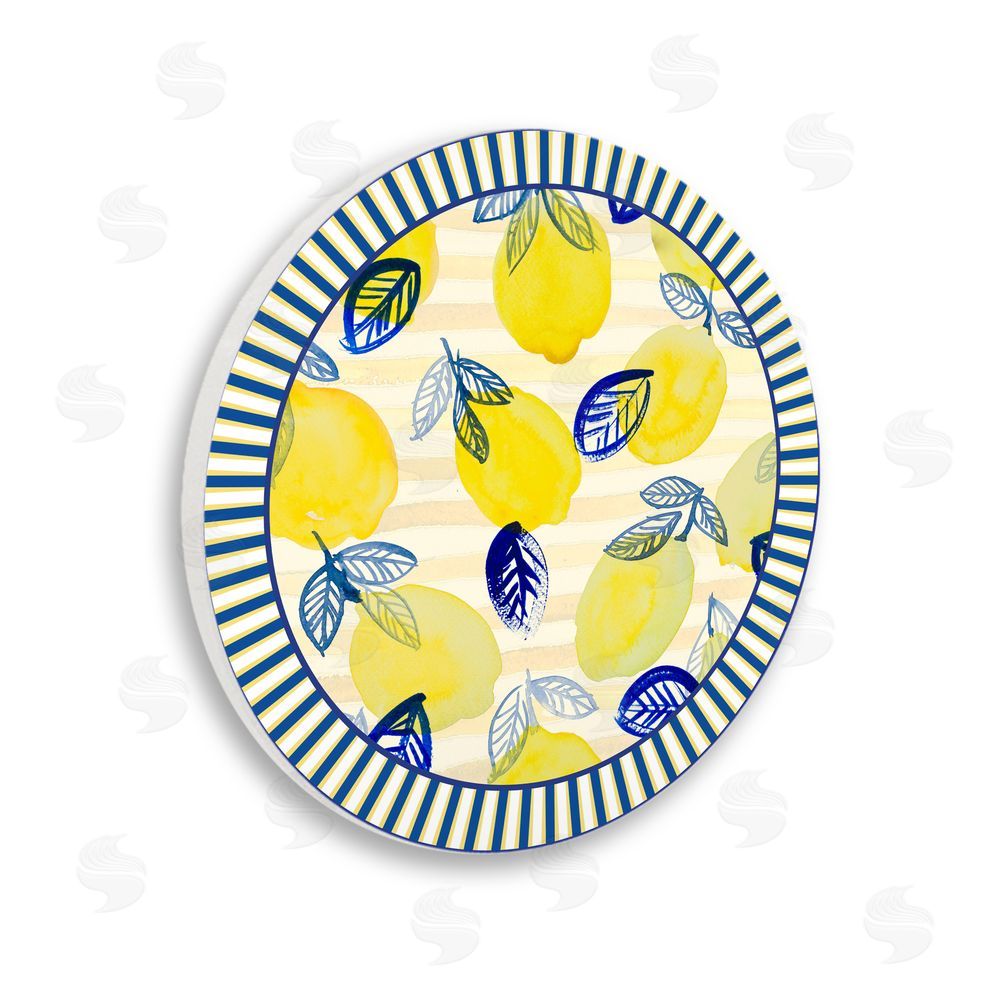 Lanie Loreth Fun Lemons & Leaves with Stripes Wooden Wall Plaque Art Print