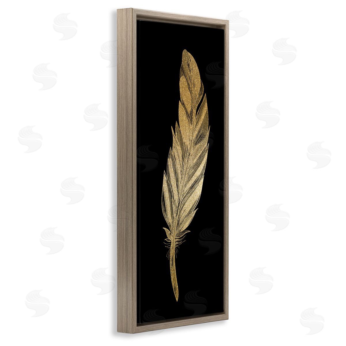 Kim Allen Glam Feather Black & Gold Brown Floating Frame Canvas Wall Art Print