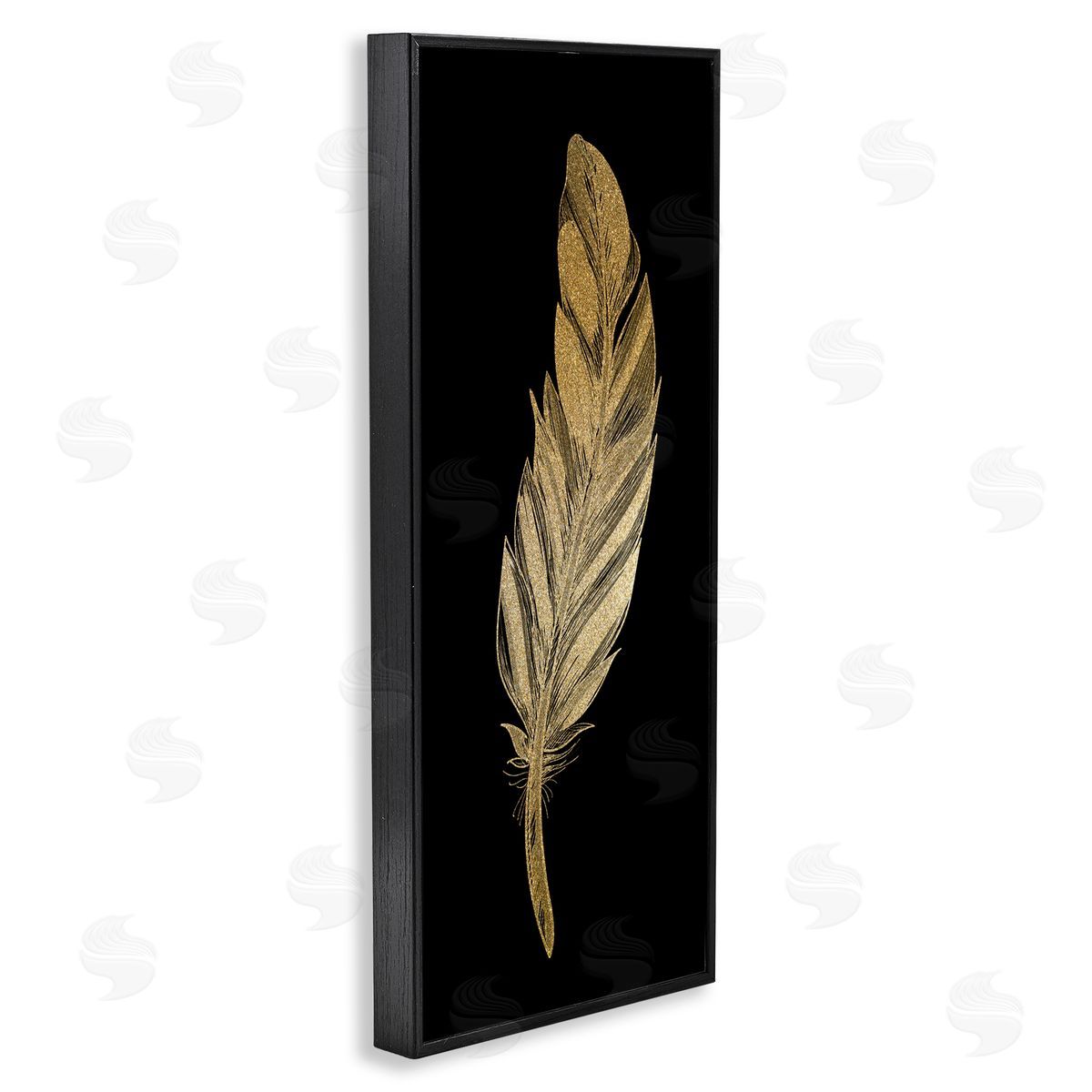 Kim Allen Glam Feather Black & Gold Black Framed Giclee Print Wall Art