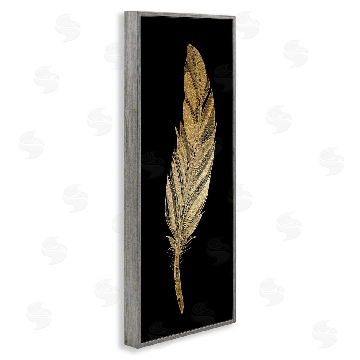 Kim Allen Glam Feather Black & Gold Gray Framed Giclee Print Wall Art
