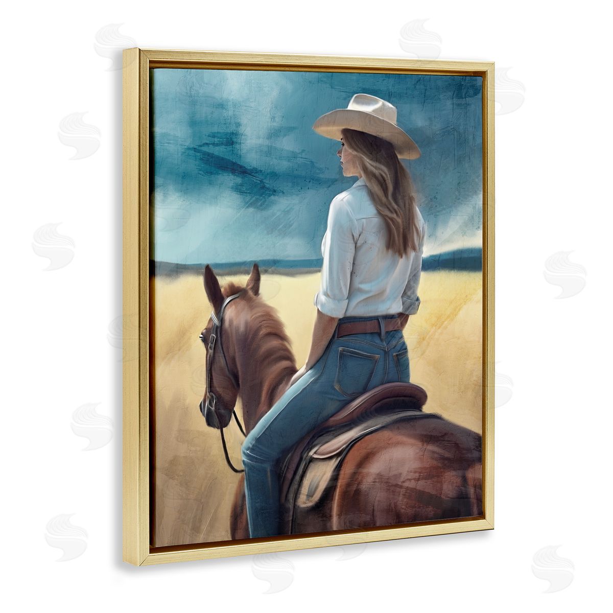 Kim Allen Countryside Cowgirl View Gold Floating Frame Canvas Wall Art Print