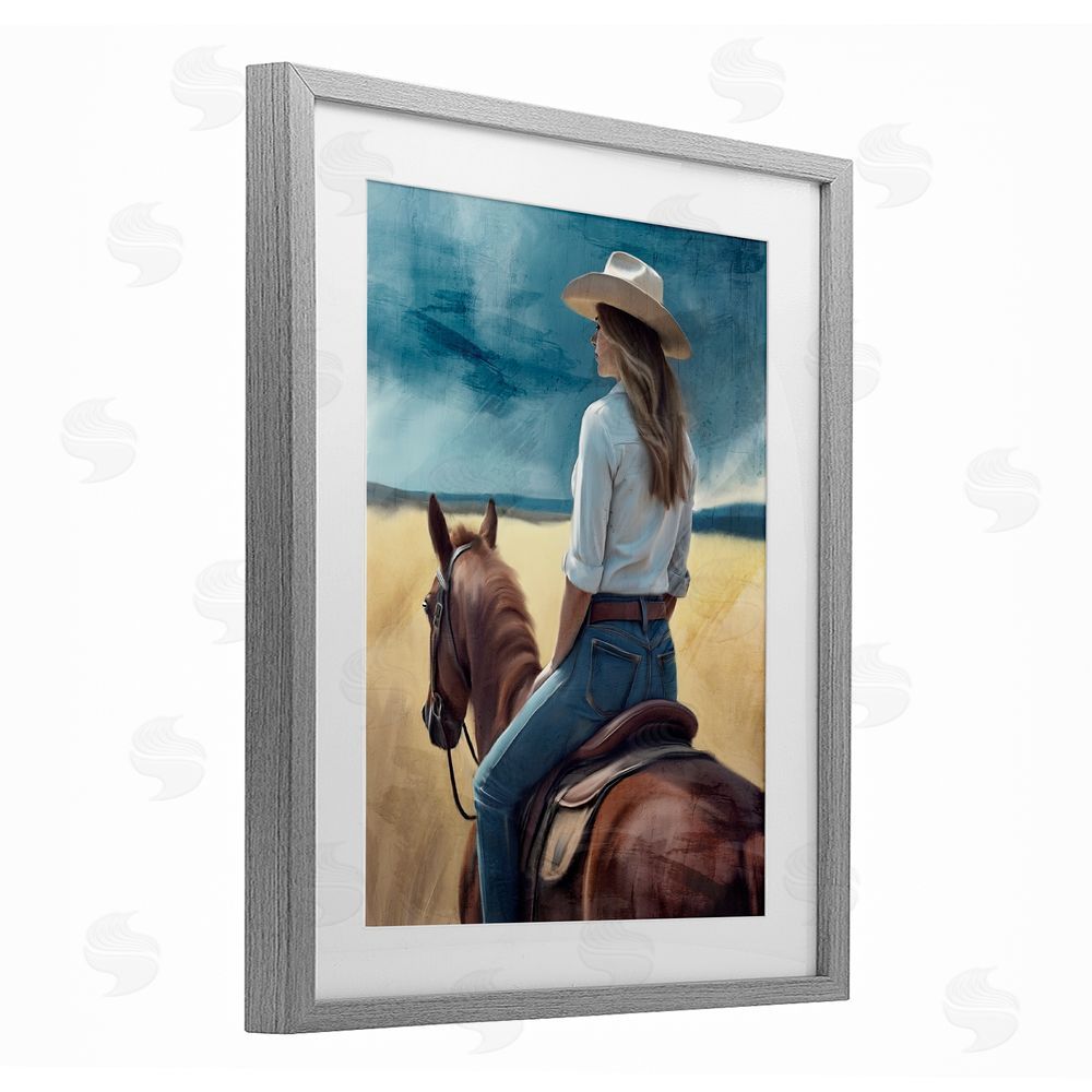 Kim Allen Countryside Cowgirl View Gray Framed Print Under Glass Wall Art