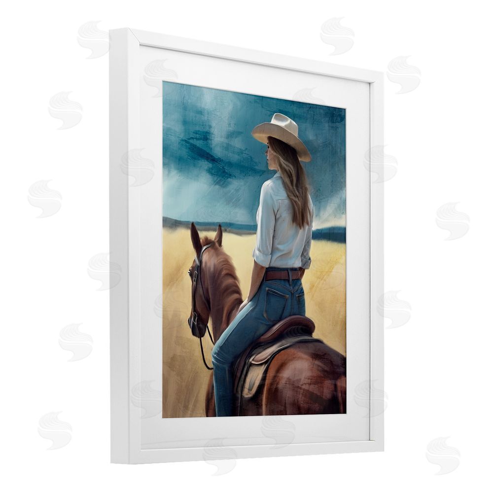 Kim Allen Countryside Cowgirl View White Framed Print Under Glass Wall Art