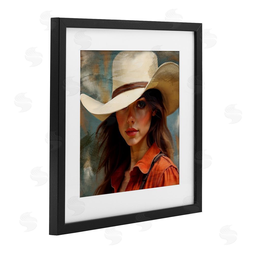 Kim Allen Cowgirl Gaze Beneath Hat Black Framed Print Under Glass Wall Art