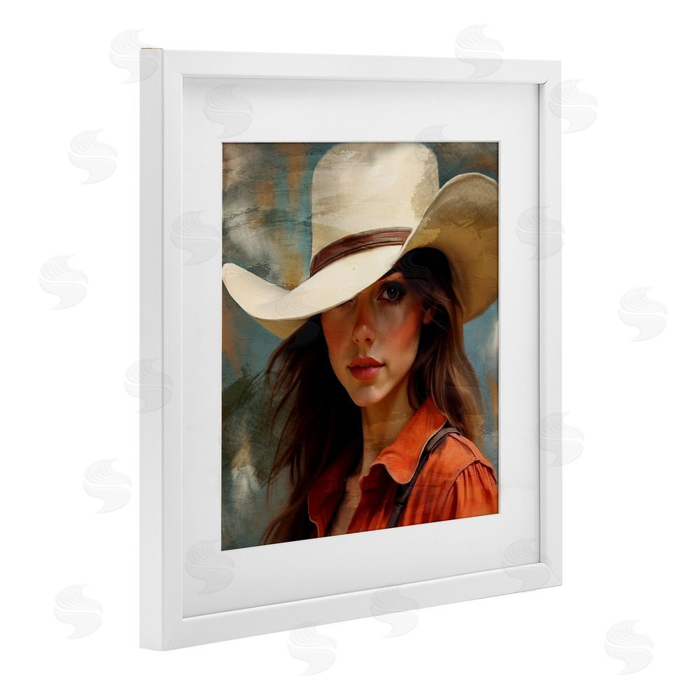 Kim Allen Cowgirl Gaze Beneath Hat White Framed Print Under Glass Wall Art