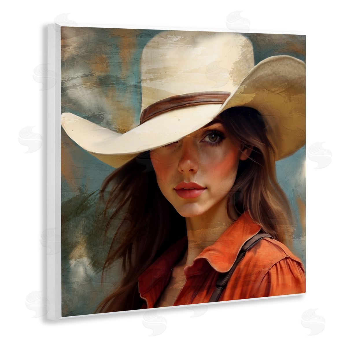 Kim Allen Cowgirl Gaze Beneath Hat Wooden Wall Plaque Art Print