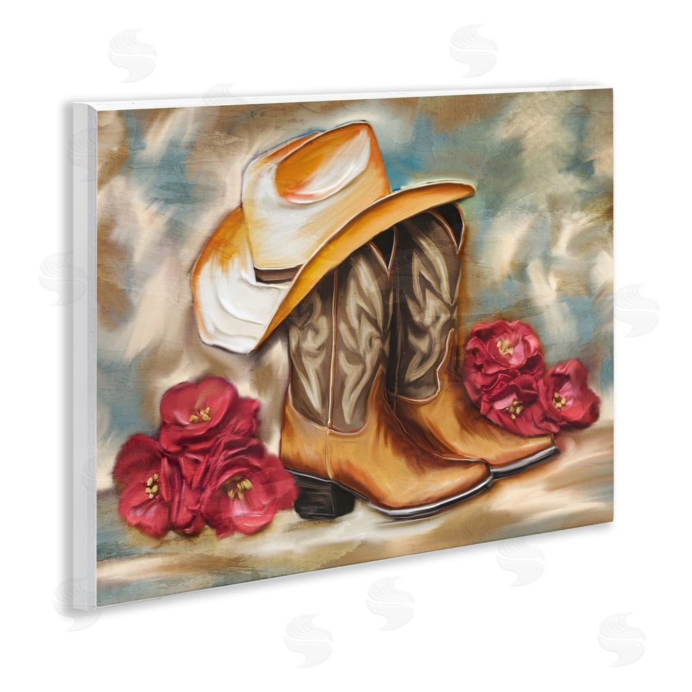 Kim Allen Boots & Floral Bunches Wooden Wall Plaque Art Print