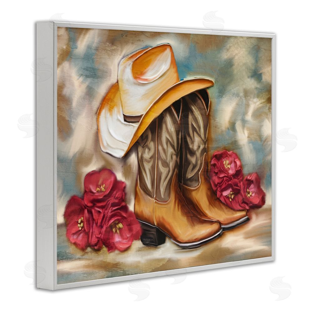 Kim Allen Boots & Floral Bunches White Framed Giclee Print Wall Art