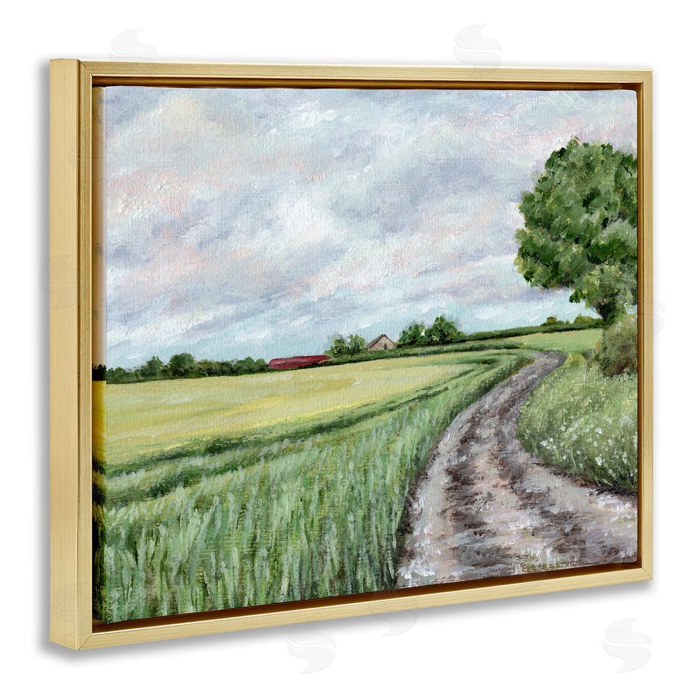 Leah Noel Art Winding Country Roads Gold Floating Frame Canvas Wall Art Print