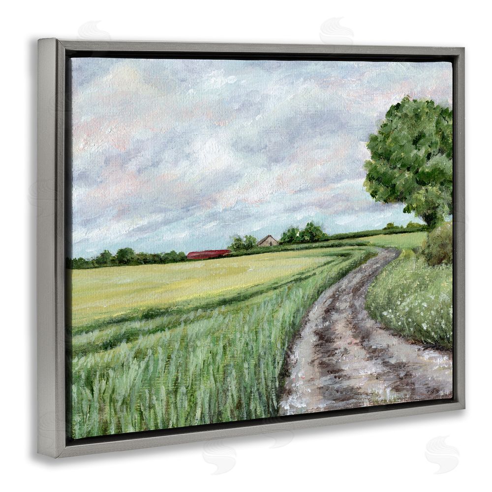 Leah Noel Art Winding Country Roads Gray Floating Frame Canvas Wall Art Print